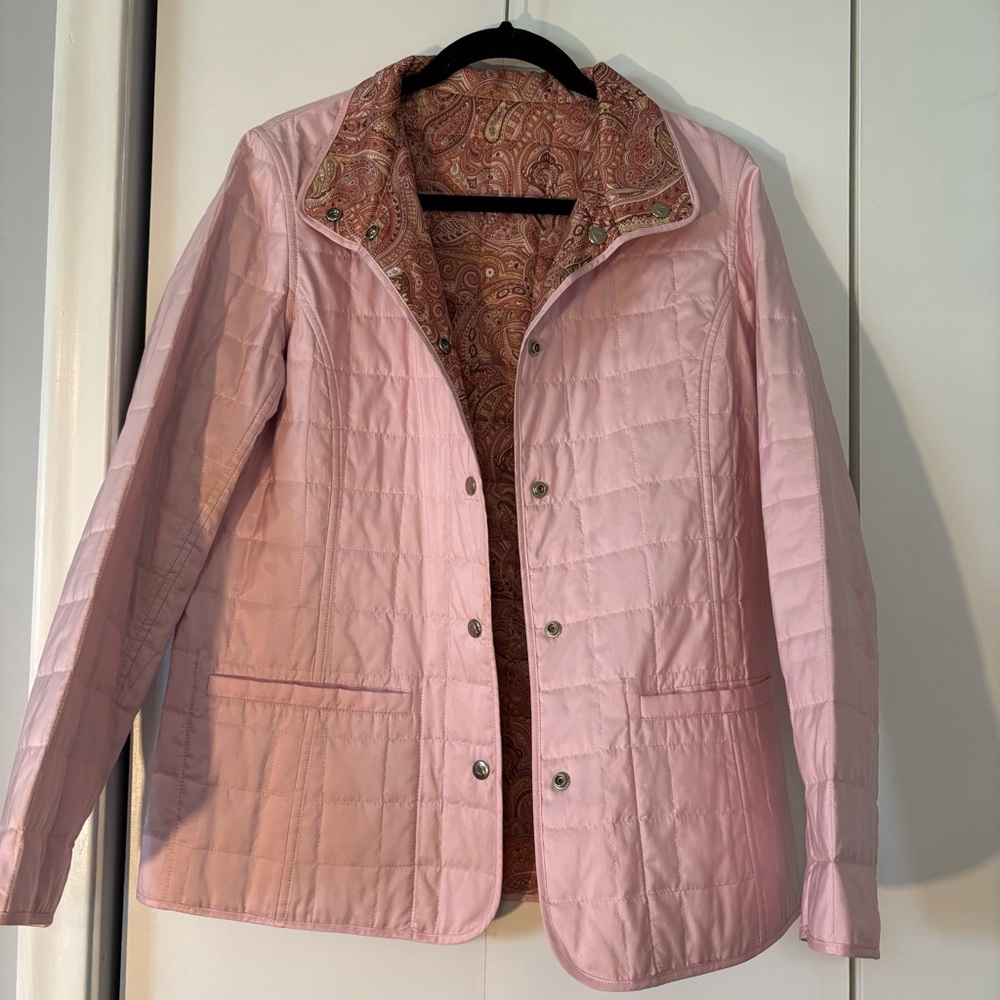 Liz Claiborne Women’s Small Reversible Quilted Jacket Pink Paisley - Picture 4 of 8